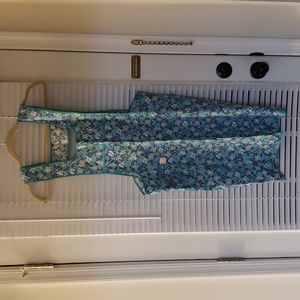 Vintage Aqua Floral Smock Apron with Pocket and Aqua Trim